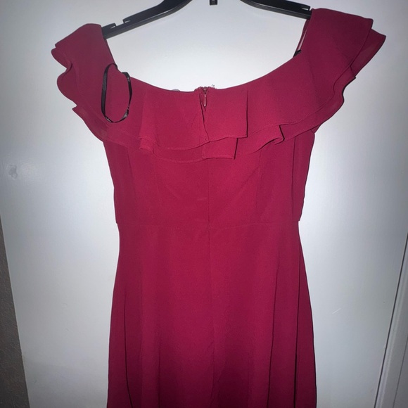 Lulus Win Your Heart Off the Shoulder Wine Red Ruffle Mini Skater Dress - Picture 3 of 3